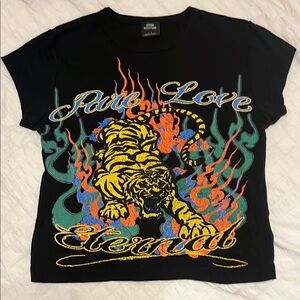 Urban Outfitters Black and Orange Crop Top with Flame Design